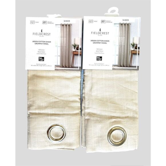 Set of 2-Fieldcrest Arden Solid Cotton Sheer Grommet Top Single Curtain Panel - Picture 1 of 3